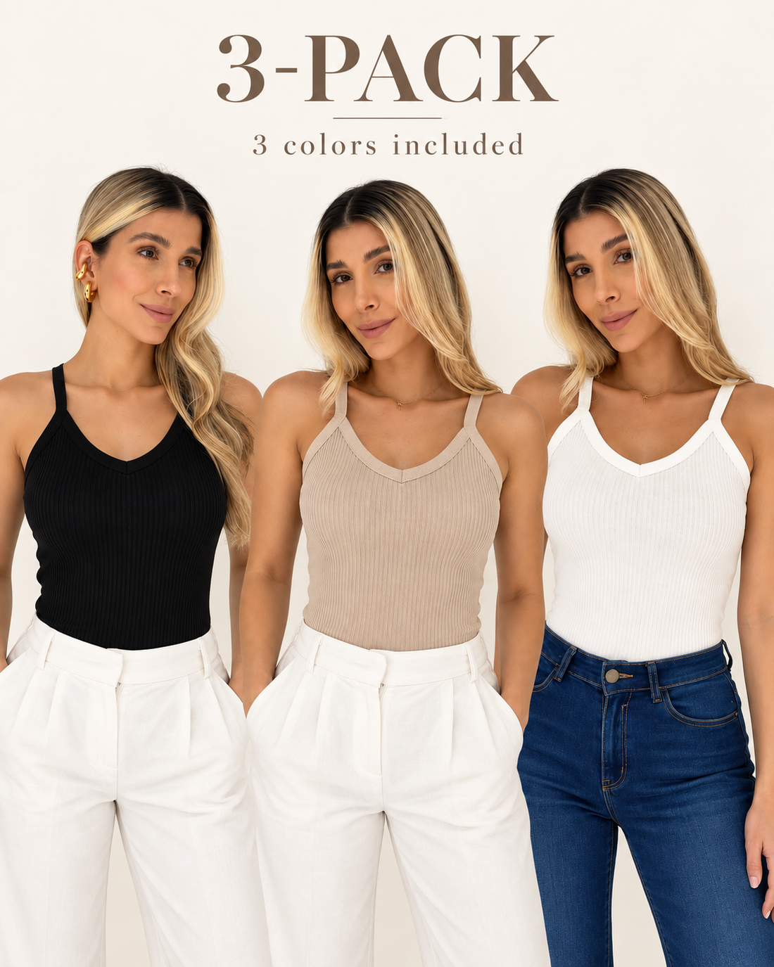 Ribbed Tank Top – 3 Pack  (Rl249Pq)